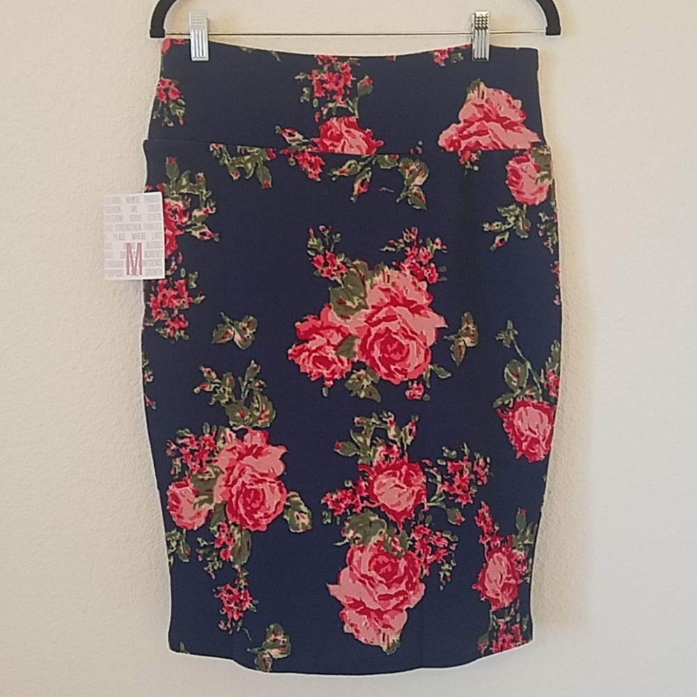 Navy Blue Floral LuLaRoe Cassie Skirt